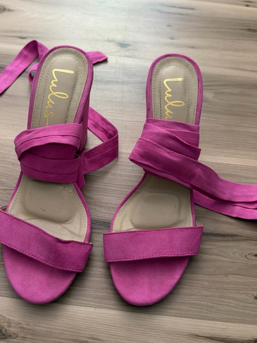 Lulu's Magenta Wrap-Strap Heeled Sandals
